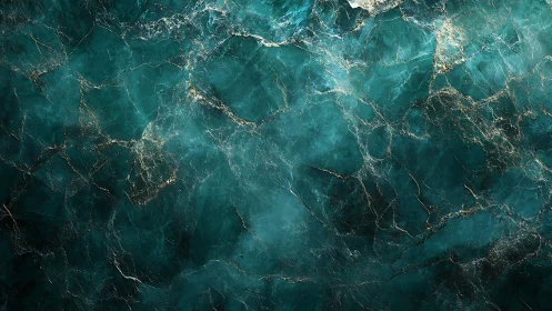 Deep Teal Marble Texture with Gold Veins Abstract Art Style.