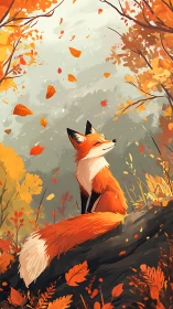 Fox philosopher basking in golden autumn leaf-whisper skies.