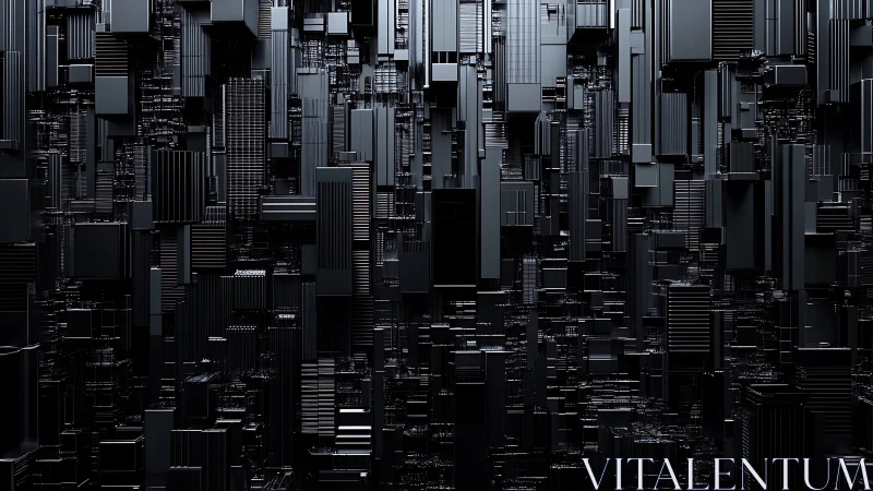 Midnight city of futuristic black cubes and quiet data glow.