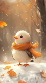 Autumn Chick in Falling Leaves: Digital Character Study.
