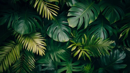 Lush green jungle leaves creating a calm, cozy hideaway.