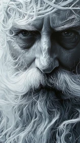 Storm-eyed elder carved from winter and whispered years.