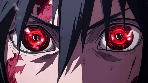 Hyper-dilated crimson irises under extreme adrenalized focus.