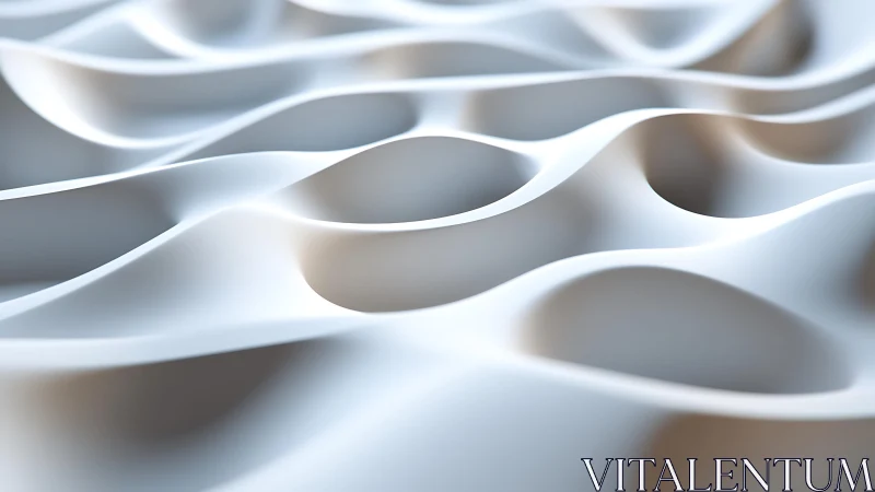 Smooth Abstract White Waves, Minimal 3D Surface Art Design.