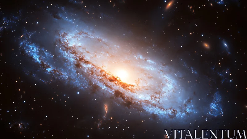 Spiral galaxy glows with radiant blue arms and bright core.