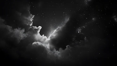 Dense storm clouds partially obscure night star field