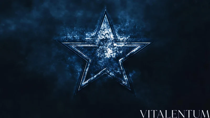 Luminous blue star emblem glows over dark textured void