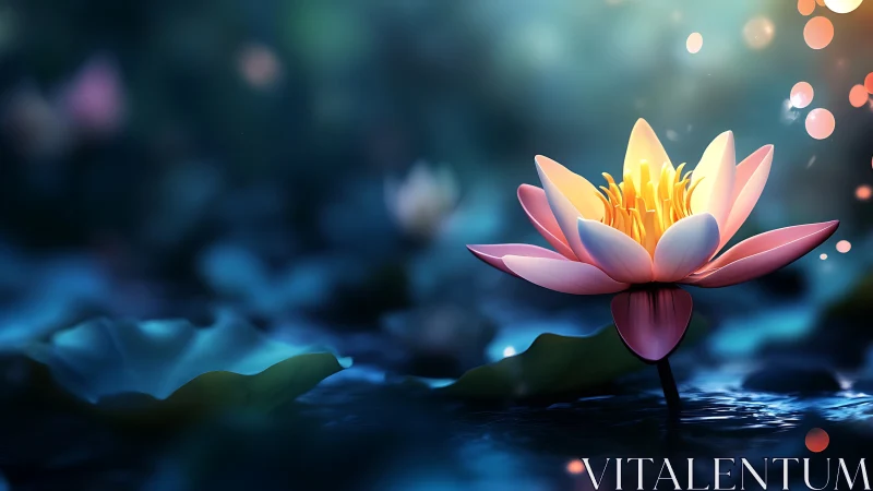 Softly glowing lotus blooms in a dreamy twilight pond