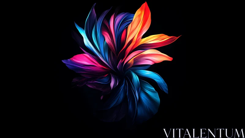 Multicolored abstract petals on black digital background.