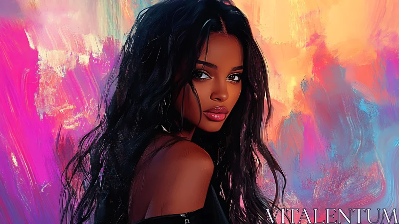 Digital portrait of woman with high-saturation abstract bokeh backdrop