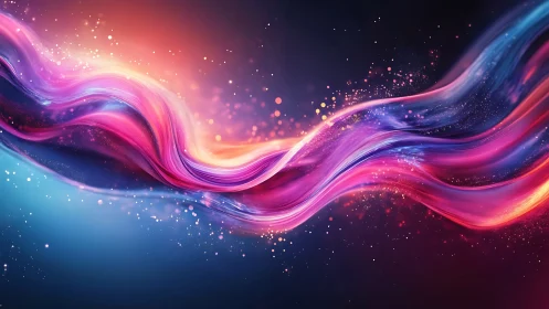 Colorful luminous wave bands on dark abstract gradient field.
