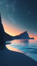 Stellar twilight coastline with reflective calm water. Period.