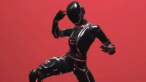 Sleek neon-suited android striking a bold action pose.