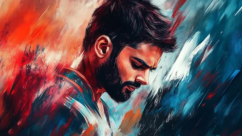 Brooding male portrait in vivid abstract brushstrokes.