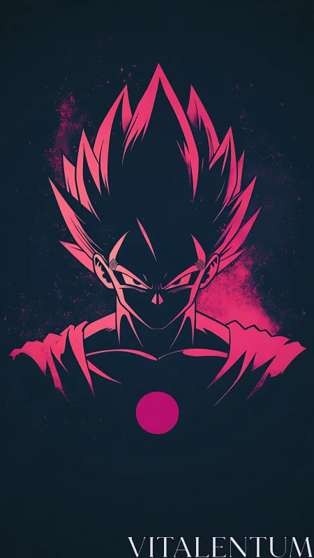 Neon magenta anime warrior silhouette on deep navy field