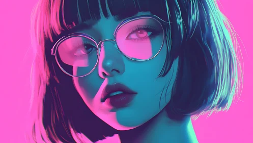 Neon-lit digital portrait renders a cyber-chic girl in profile