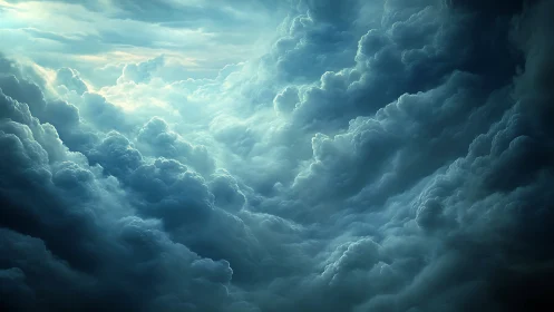 Celestial storm clouds swirl toward a hidden light source.