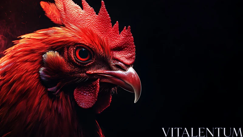 Red Rooster Head Portrait Against Black Background.