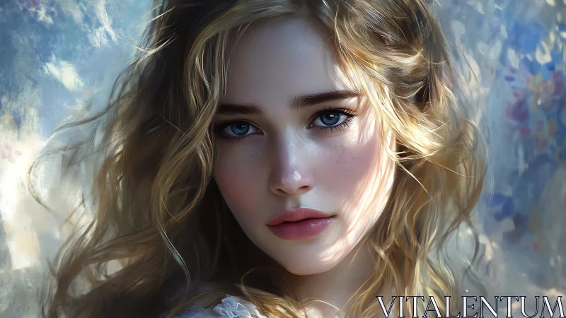 Digital portrait depicts young woman in soft frontal light
