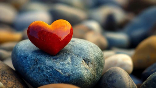 Vitreous Crimson Heart Placed on Geological Substrate.