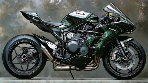 Green Kawasaki sport motorcycle rendered in stylized profile