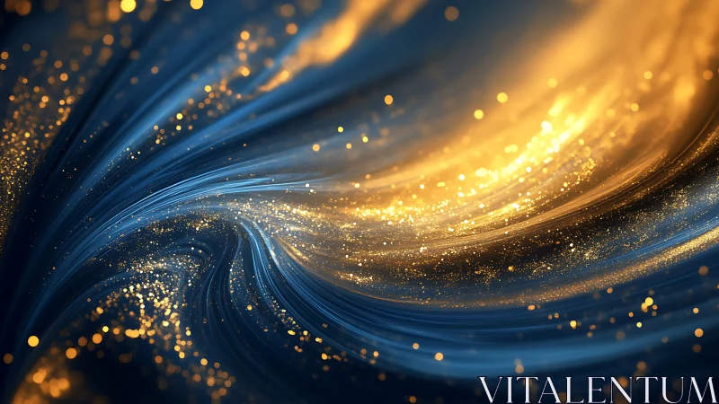 Golden stardust swirls gently through deep midnight blue