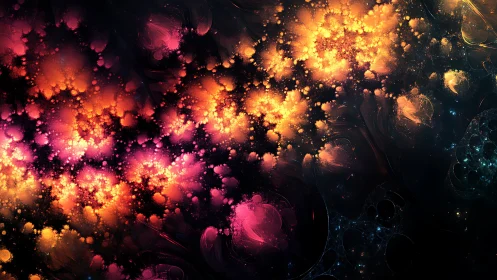 Luminous fractal blooms drift like cosmic nebula clusters