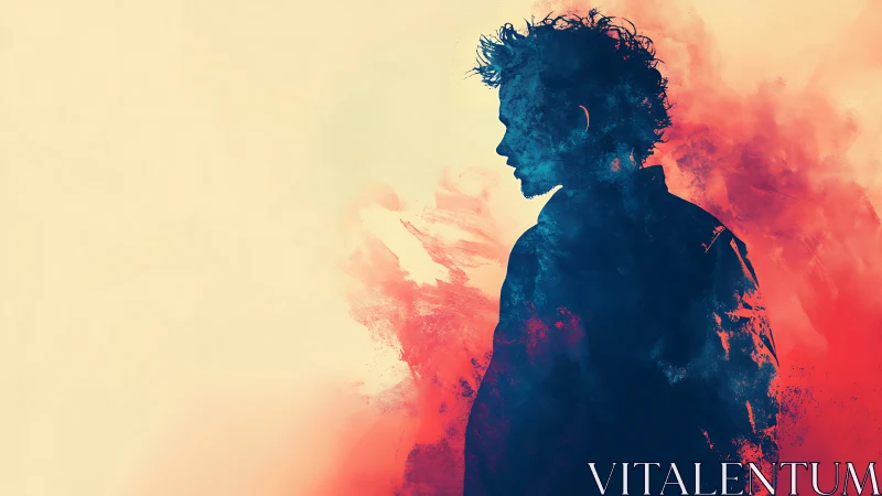 Silhouette in ember clouds, a lone dreamer carved from dusk.