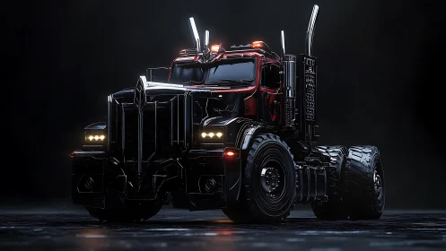 Midnight diesel titan brooding under cinematic studio glare.
