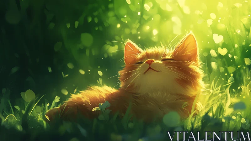 Sunlit ginger kitten rendered in luminous digital brushwork
