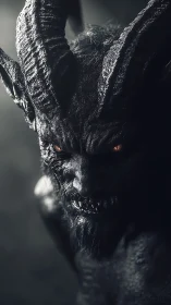 High-contrast demonic creature portrait with detailed horn textures
