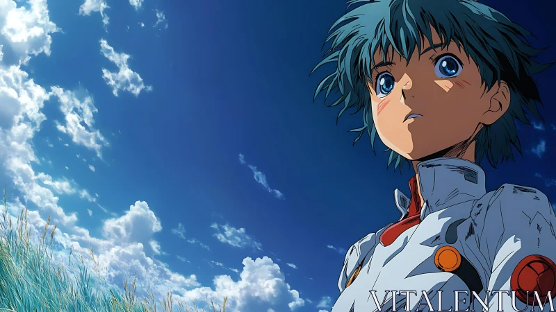 Anime horizon portrait under expansive cinematic sky framing.