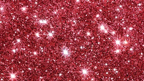 Red glitter surface displays dense reflective sparkle pattern.