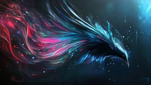 Celestial feathered comet streaking through liquid starlight.