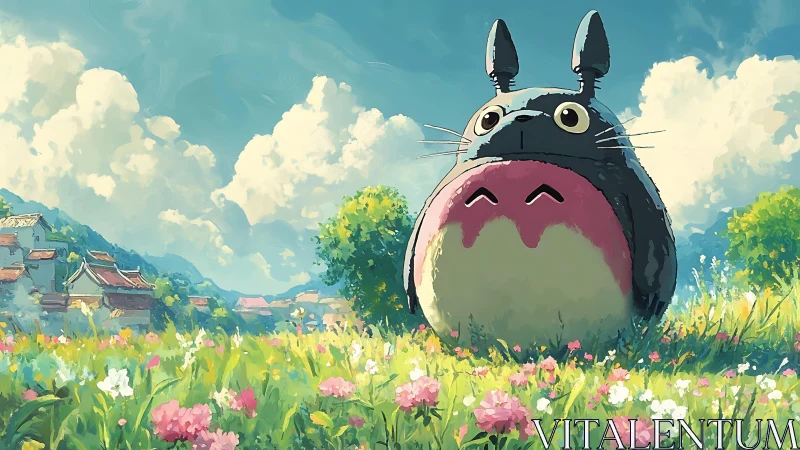 Large forest creature rendered in bright rural meadow environment