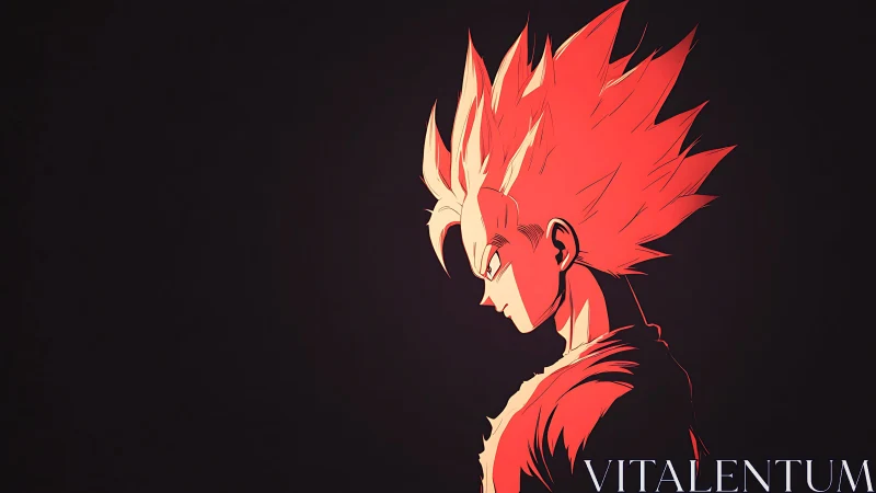 Intense anime warrior profile glows against dark void.