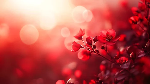 Red flowers in shallow focus with bokeh light dispersal