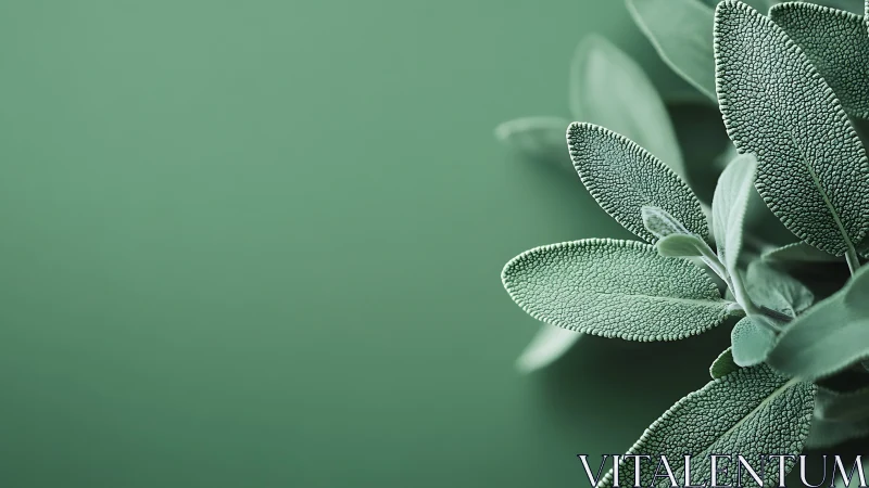 Sage leaves are arranged on a uniform green background