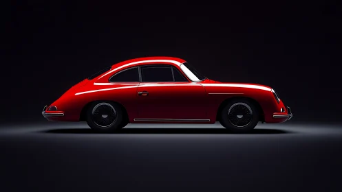 Scarlet vintage coupe rendered in dramatic studio spotlight.
