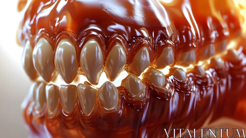 Hyperrealistic Caramel Skull with Detailed Teeth in Warm Light.