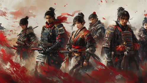 Crimson samurai stand firm as battle smoke curls around honor