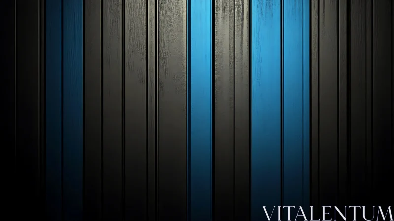 Vertical blue and black panels create a sleek modern backdrop