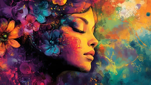 Chromatic portrait fusion with floral-morphing facial topology.