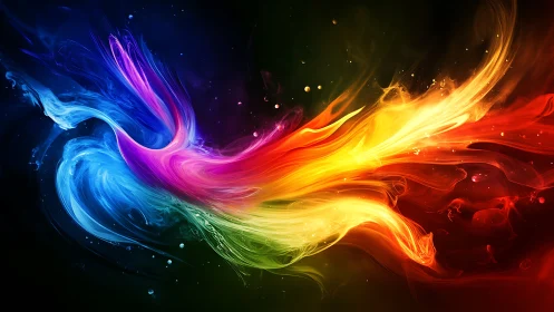 Colorful swirling energy painting with glowing rainbow light.