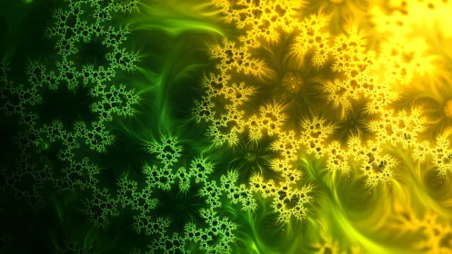 Radiant green to gold fractal bloom in flowing lightfield.