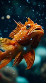 Luminous orange reef fish in suspended particulate seawater.