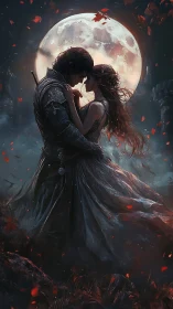 Moonlit Embrace: Dark Fantasy Romantic Composition.