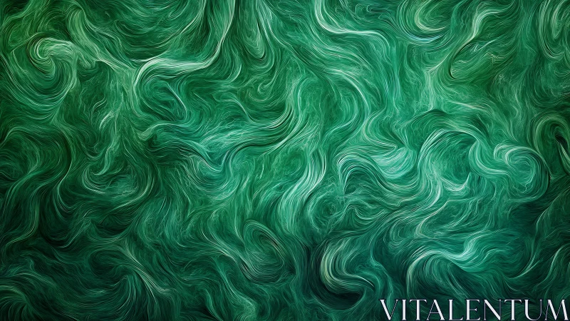 Green swirling abstract pattern with flowing textured lines.