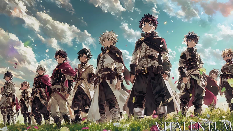 Brave young heroes stand united under a bright, hopeful sky