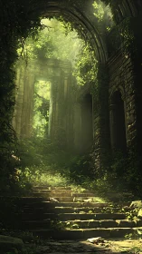 Sunlit jungle ruins reveal mossy stone steps to mystery